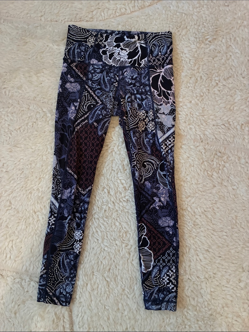 Athleta Black & Gray Floral Patchwork Leggings
